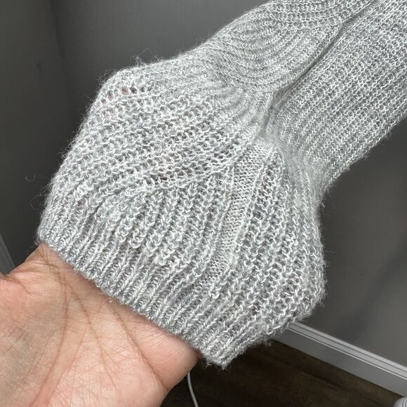 Anthropologie Gray Pointelle Knit Pullover Sweater Size XS Boxy Cropped Cable - Picture 5 of 11